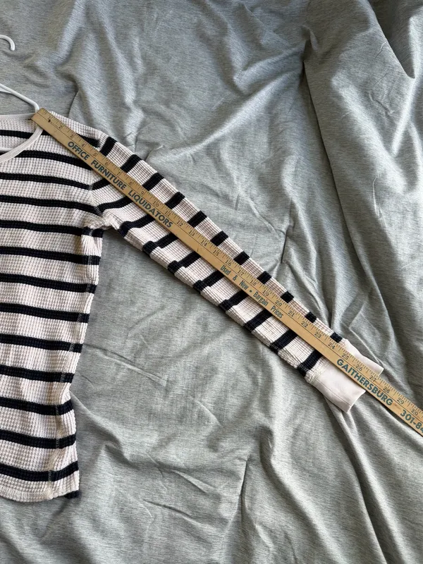 J. Crew Womens Waffle Thermal Henley Top Shirt Striped Blue Ivory Gold Button M - Image 11