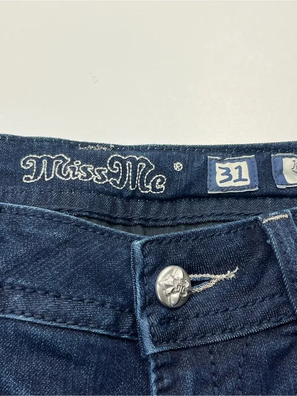 Miss Me Dark Blue Wash Embellished Back Flap Pocket Jeans Boot Womens 31 Denim - Image 3