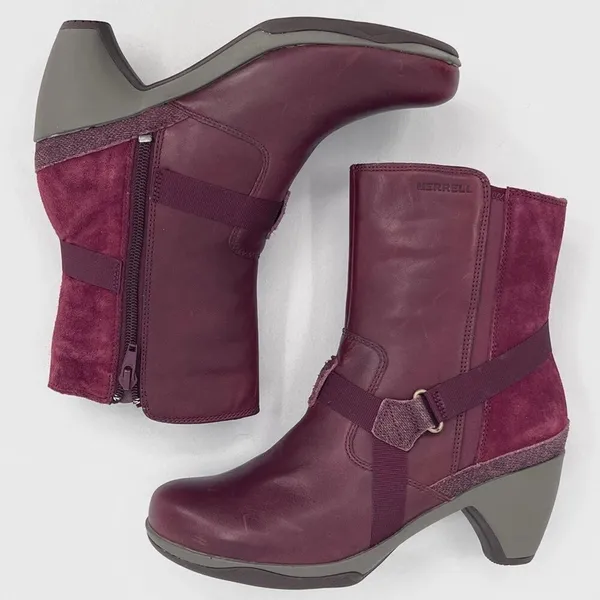 Merrell Evera Fade Wine Burgundy Suede Leather Zip Block Heel Ankle Booties 7.5 - Image 4
