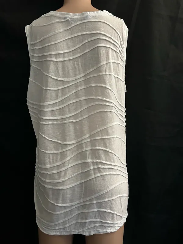 Simply Vera Vera Wang White Sleeveless Wave-Detail Sleeveless Blouse Tank Top LG - Image 2