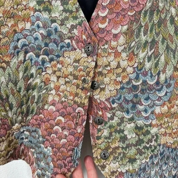 Vintage 90s Tapestry‎ Feather Vest Multicolor Tie Back Grunge Hipster - Image 4