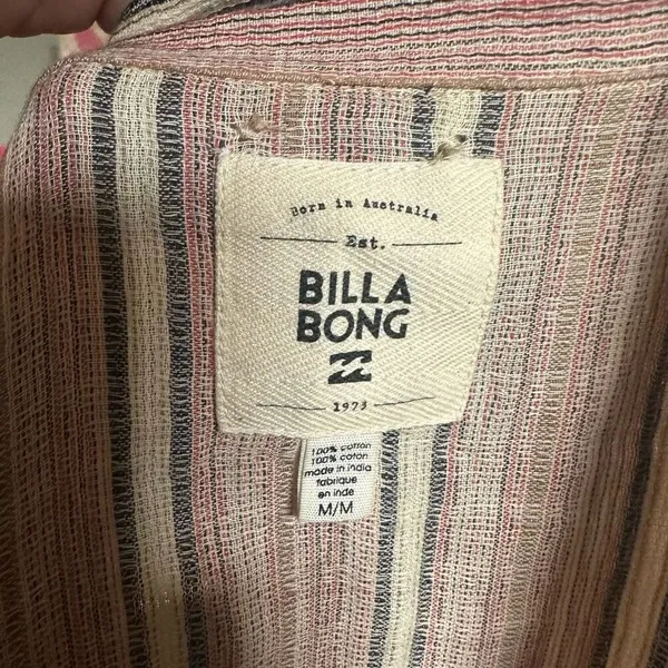 Billabong striped button down boho flowy raw hem blouse - Image 3