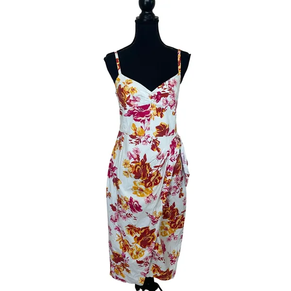 Great Jones Floral Midi Slip Dress SIZE 14 Cocktail Cotton Ruched Designer $250 - Image 8