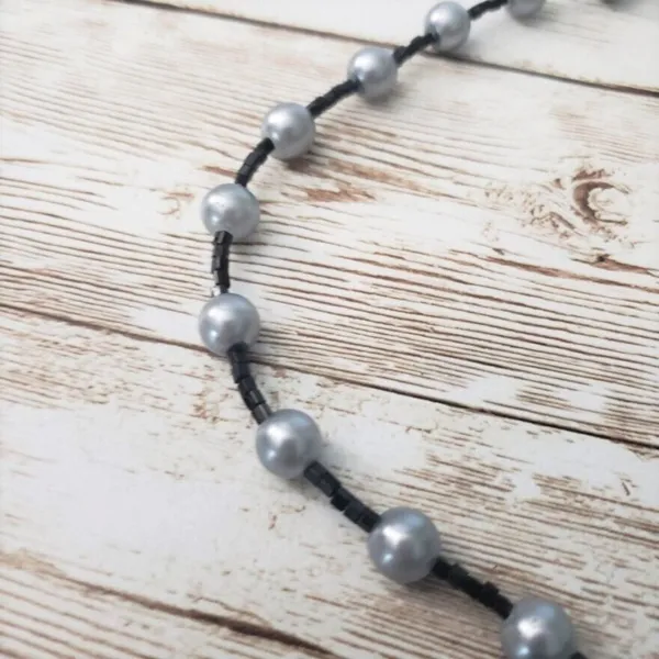 Vintage Necklace - Silvery Blue Faux Pearl & Beaded Necklace - Image 3