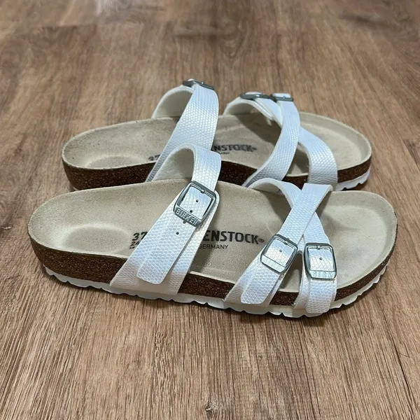 BIRKENSTOCK | Franca Iridescent  White Snake Python‎ Embossed Sandals, EU 37 - Image 3