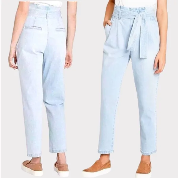 a new day Paperbag High Waist Tapered Jeans With Belt Light Blue Wash Sz 12 - Image 2