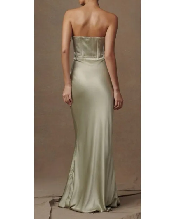 Meshki Dress - Satin Strapless Maxi Dress - Sage - Image 2