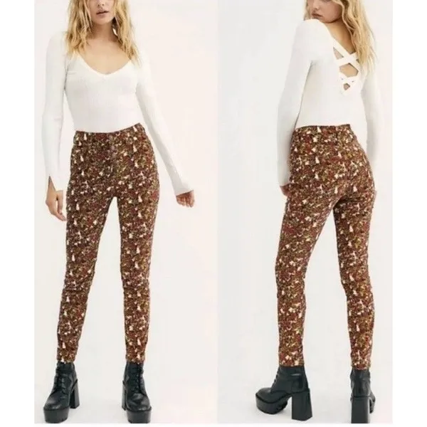 Free People We The Free Women Size 26 Sun Chaser Floral High Rise Corduroy Pants - Image 3