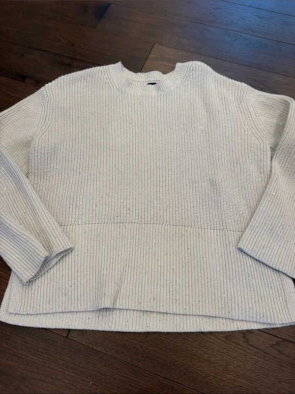 GAP Cream Ribbed Shimmer Crewneck Sweater Size Medium - C11-638 - Image 3