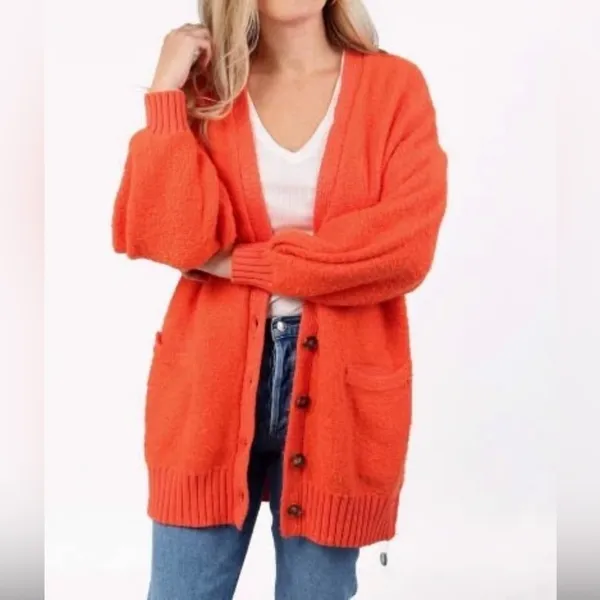 Free People Womens Snow Drop Cardigan in orange knit Small - Image 5