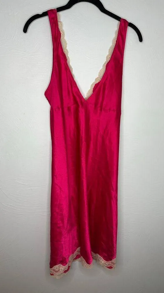 Victoria's Secret Satin Slip Short Nightgown Size Large Pink Lace Nighty Pajamas - Image 2