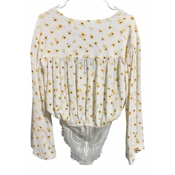 Free People Intimately "Forties Feels" Sunflower Print Bell Sleeve‎ Bodysuit Sm - Image 2