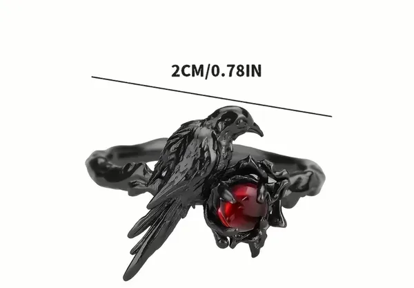 Women’s Stainless Steel Black Crow Goth Style Adjustable Ring Size 6-9 - Image 2