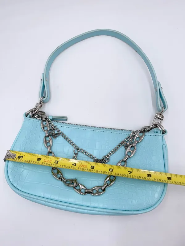 American Vintage Vintage Y2K Mini Bag Purse Baby Blue Croc Embossed Faux Leather Butterfly Charm - Image 7
