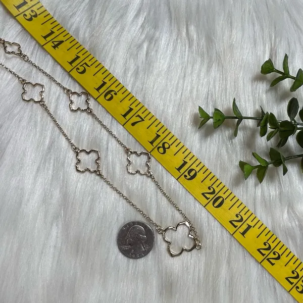 Clover leaf long gold tone necklace Silver - Image 5