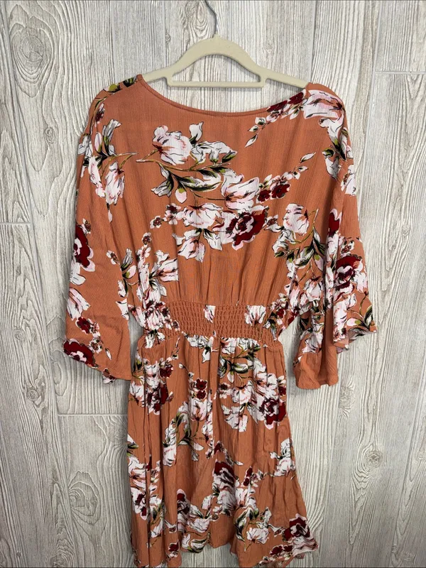 Rust Floral V-Neck Smocked Midi Dress - Image 5
