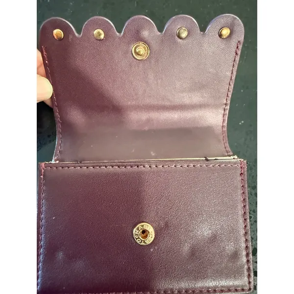 Ted Baker London Burgundy Leather Scalloped Pearl Card Holder Wallet - Image 4