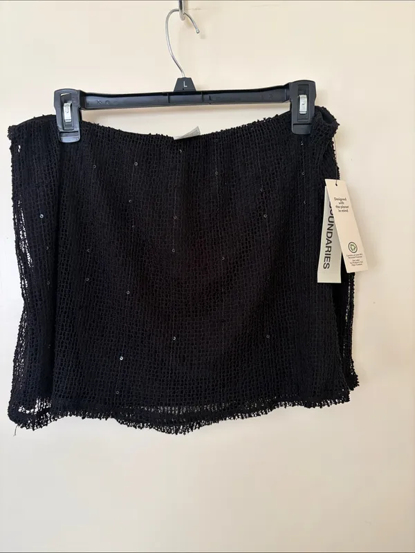 Black Sequin Crochet Mini Skirt Size L - Image 2