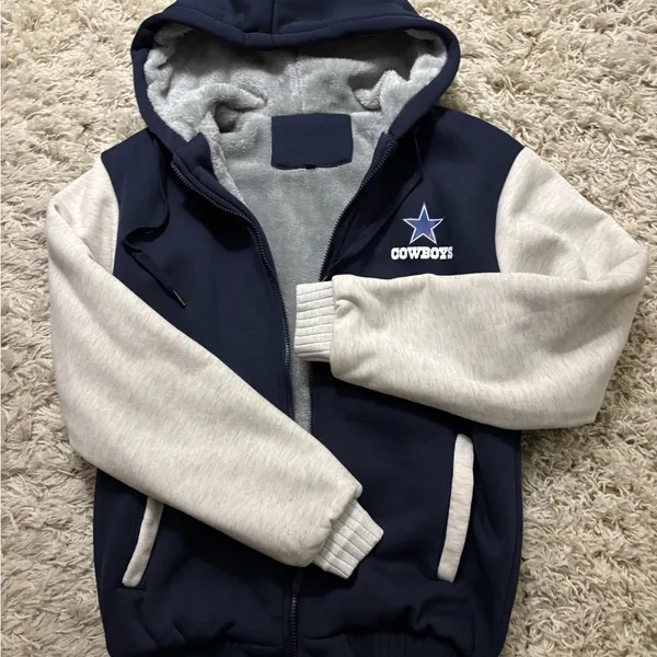 Cowboys Navy and Gray Full Zip Jacket Drawstring Hoodie Size M - Image 13