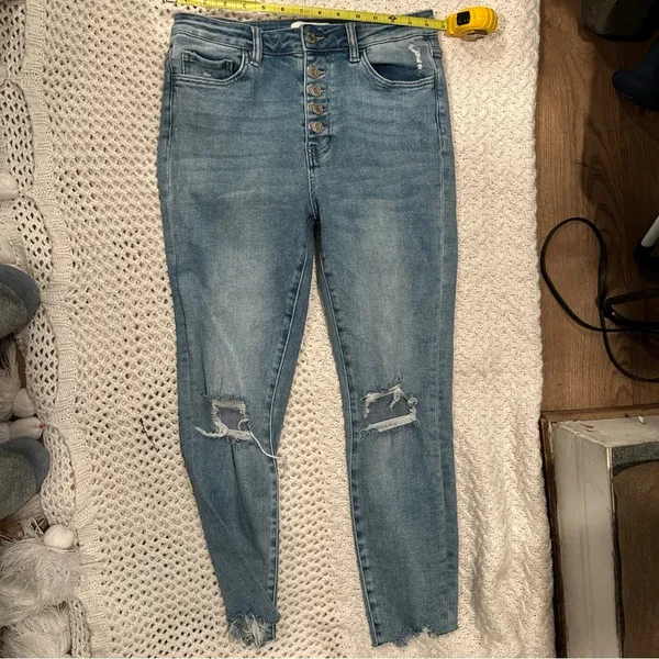 Vervet Jeans Womens Size 29 Blue Denim Stretch Distressed Skinny Leg Button Fly - Image 4