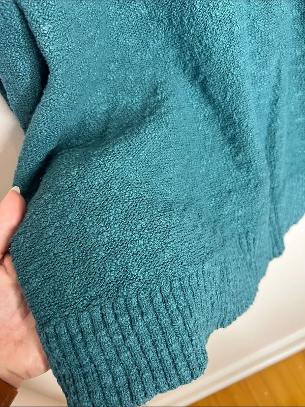 L.L.Bean teal midweight cotton slub rollneck pullover sweater, textured, knit - Image 7