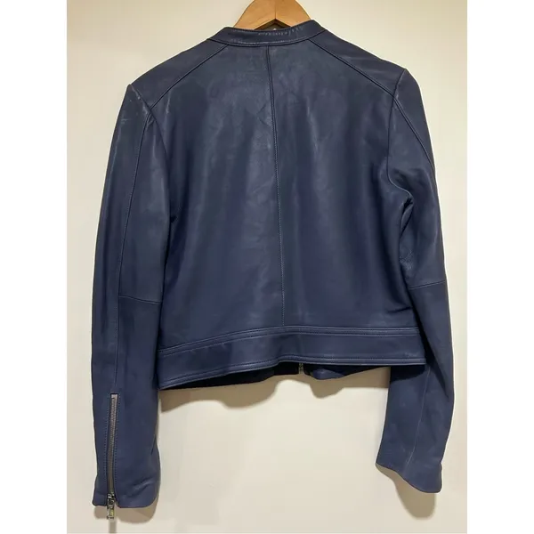 Lewit Womens Leather Jacket in Grey Grisaille Blue Gray Size Large - Image 6