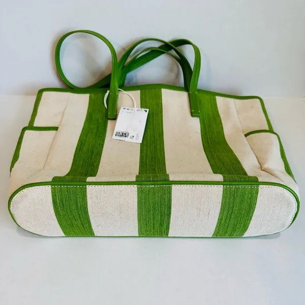 NWT & OTHER STORIES Green Canvas Leather Trim Large Tote Bag - Image 9