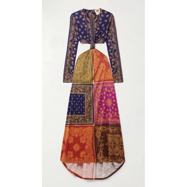 Farm Rio Bandana Dream Knotted Cutout Printed Jersey Maxi Dress Size Large - Image 2
