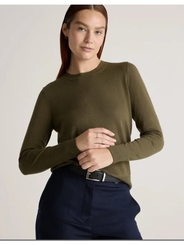 Quince Lightweight Cotton Cashmere Crew Neck Long Sleeve Sweater Olive Size M - Image 7