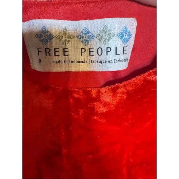Free People Vibrant Red Crushed Velvet Party Mini Baby Doll Dress Sz‎ 8 - Image 4