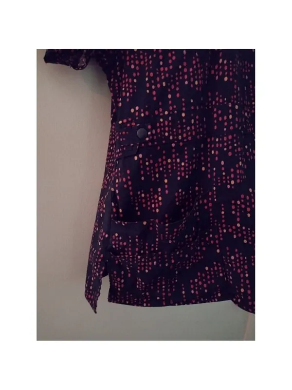 Dickies Unisex Nurse Doc Vet Scrub Top Pockets Size Small Navy with Dots - Image 7