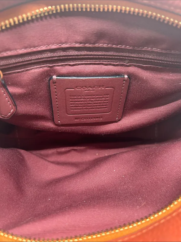 Coach Dempsey Camera Bag Brown Signature Jacquard Orange Logo Patch and Stripes - Image 7