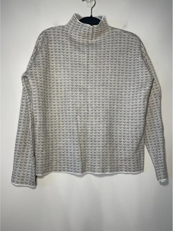 Houndstooth Mock Neck Sweater Neutral Academia Normcore M - Image 5