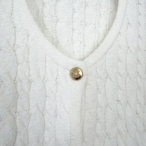 J. Crew White Odette Cable Knit Sweater Lady Jacket Sz L - Image 3