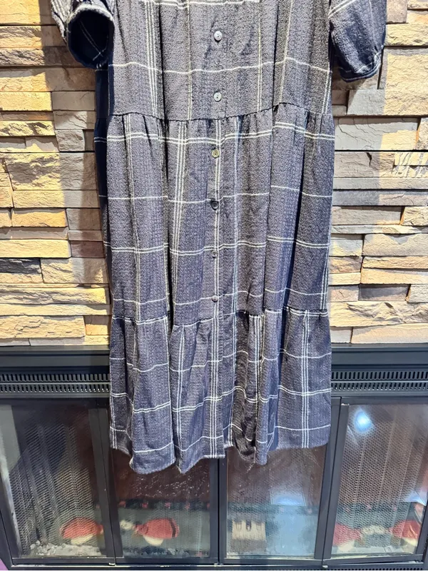 Marine Layer Maeve Plaid Long Sleeve Tiered Maxi Dress Size Large - Image 4