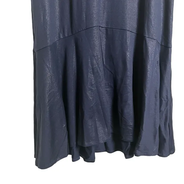Maeve Anthropologie Ismene Navy Blue Metallic Cap Sleeve Drop Waist Midi Dress L - Image 5