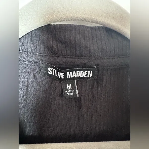 Steve‎ Madden Ribbed Ruched Button Down Long Sleeve Top Black Size M - Image 7