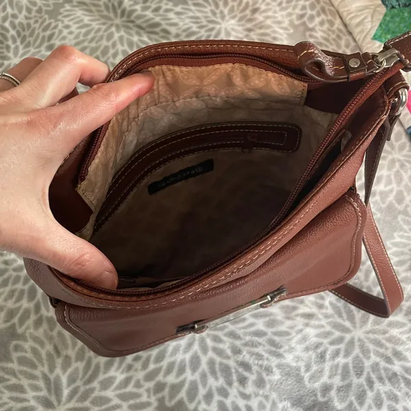 Franco Sarto Brown Pebbled Leather Crossbody Bag Silver‎ Logo Normcore Everyday - Image 5