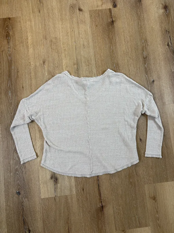 Cream V Neck Waffle Knit Long Sleeve Top - Image 6