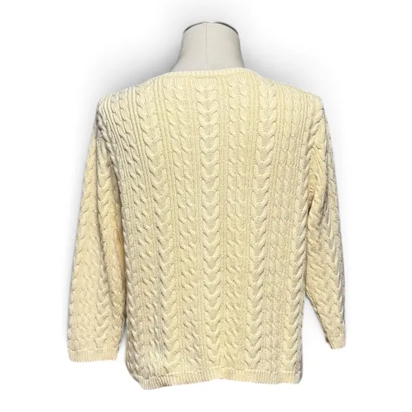 Christopher & Banks 100% Cotton Cable Knit Sweater Zip Up Light Yellow Large - Image 4