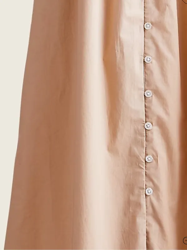 J Crew Button-front 100% cotton poplin midi dress smocked back sleeveless tan 4 - Image 3