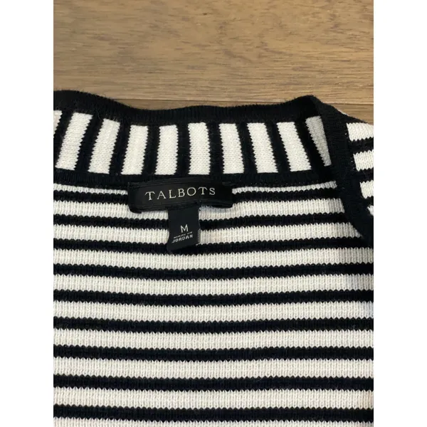 Talbots Size M Open‑Knit Blazer White With Black Stripes Button Detail - Image 2
