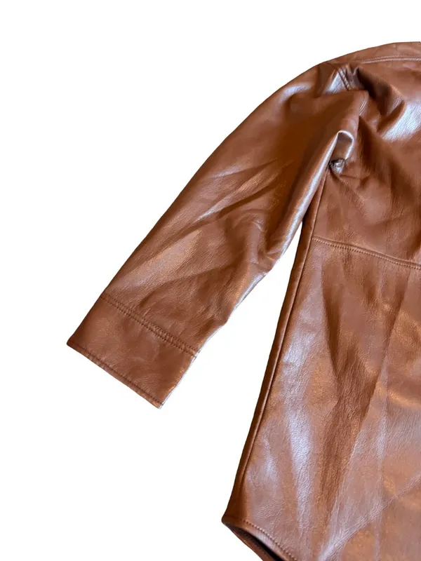 Aritzia Babaton Pelli Shirt Jacket Button-Down Brown Vegan Leather Size Medium - Image 4