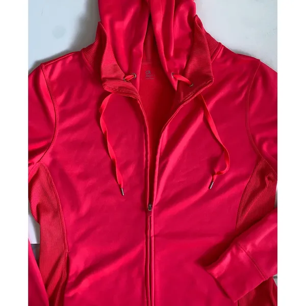 GapFit Womens XL Pink Red Full Zip Hoodie‎ Thumbhole Athletic Jacket Funnel Neck - Image 3