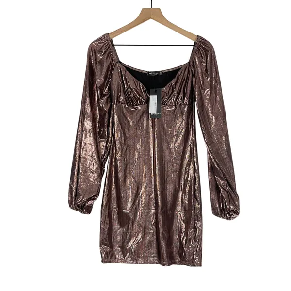 Nasty Gal Rose Gold‎ Metallic Mini Dress Size 8 NWT Night Out Party Cocktail - Image 3