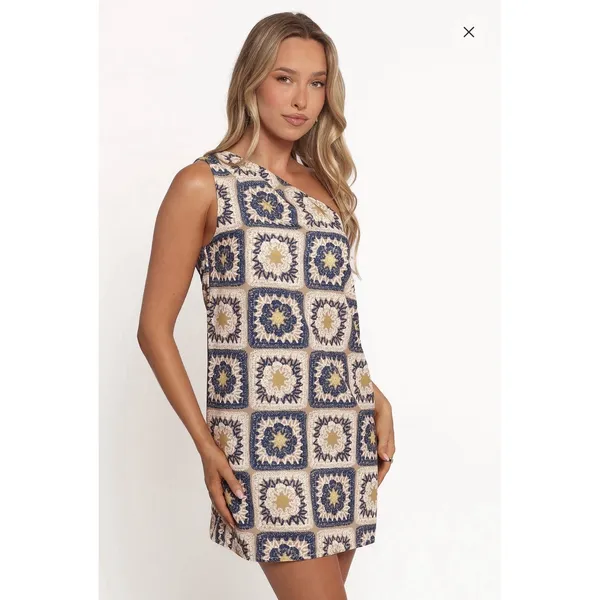 NWT Seven Wonders Rowena One‎ Shoulder Mini Dress XL Celestial Sun Patchwork - Image 6