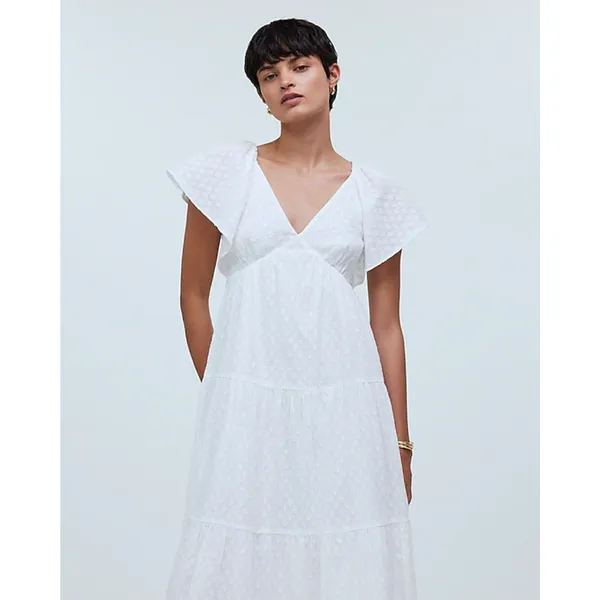 Madewell Tie Back Flutter Sleeve Tiered Midi Dress White Cottagecore US 0 NWT - Image 2