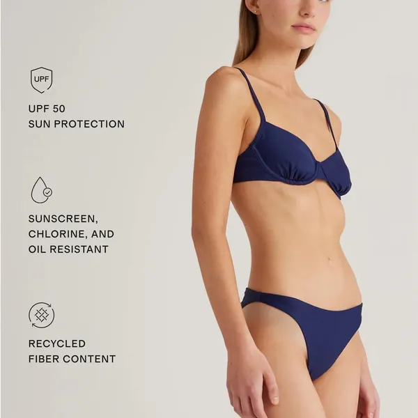 NWOT Quince Women's Italian Demi Bikini Top Navy Blue Size Large - Image 3