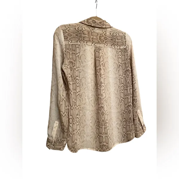 Old Navy Beige Tan Brown Snakeskin Sheer Button Down Long Sleeve Blouse Sz S/P - Image 3
