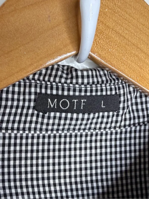 Motf Black White Gingham Blouse Top Women’s Size Large Office Business Classic - Image 2